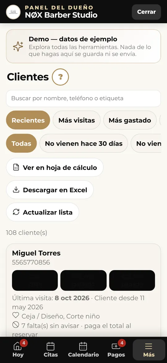 Lista de clientes con historial
