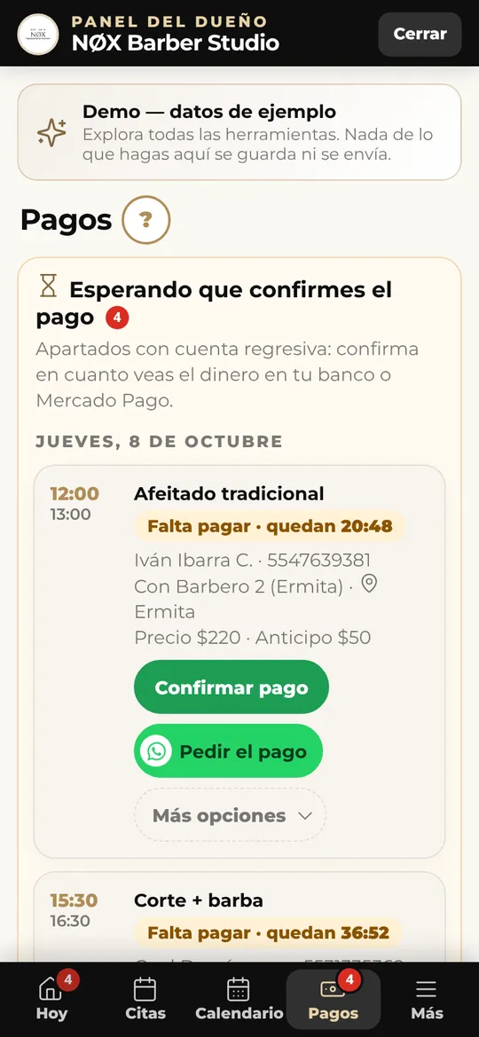 Pagos por confirmar en el panel